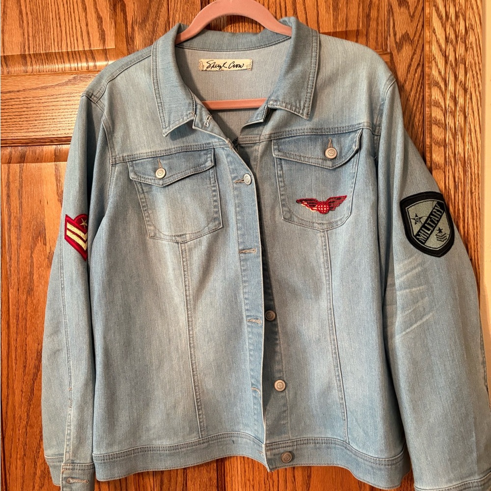Sheryl Crow denim military style jacket
